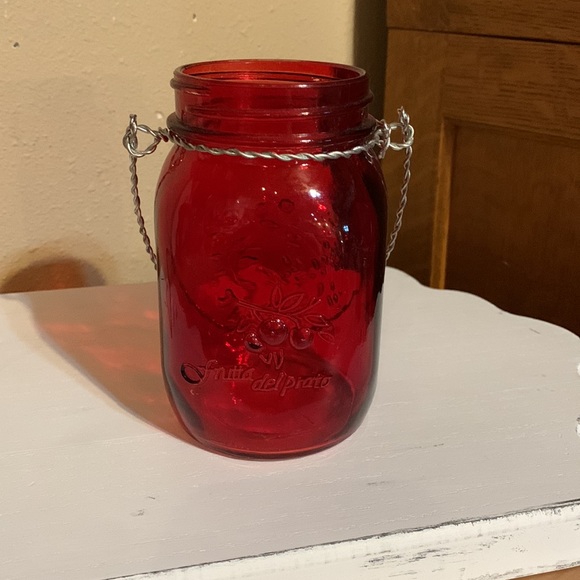Red Glass Mason Jar Hanging Vase - Picture 8 of 9